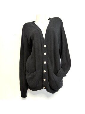 Neiman Marcus Black Cashmere Button-Up Cardigan Gold Buttons Size Large